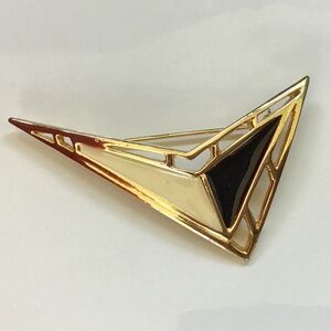 Vintage Enamel Art Deco Pin Gold Tone Black & Cream Star Trek Vibe
